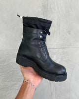 PRADA 2000'S LEATHER COMBAT BIKER BOOTS - UK 4