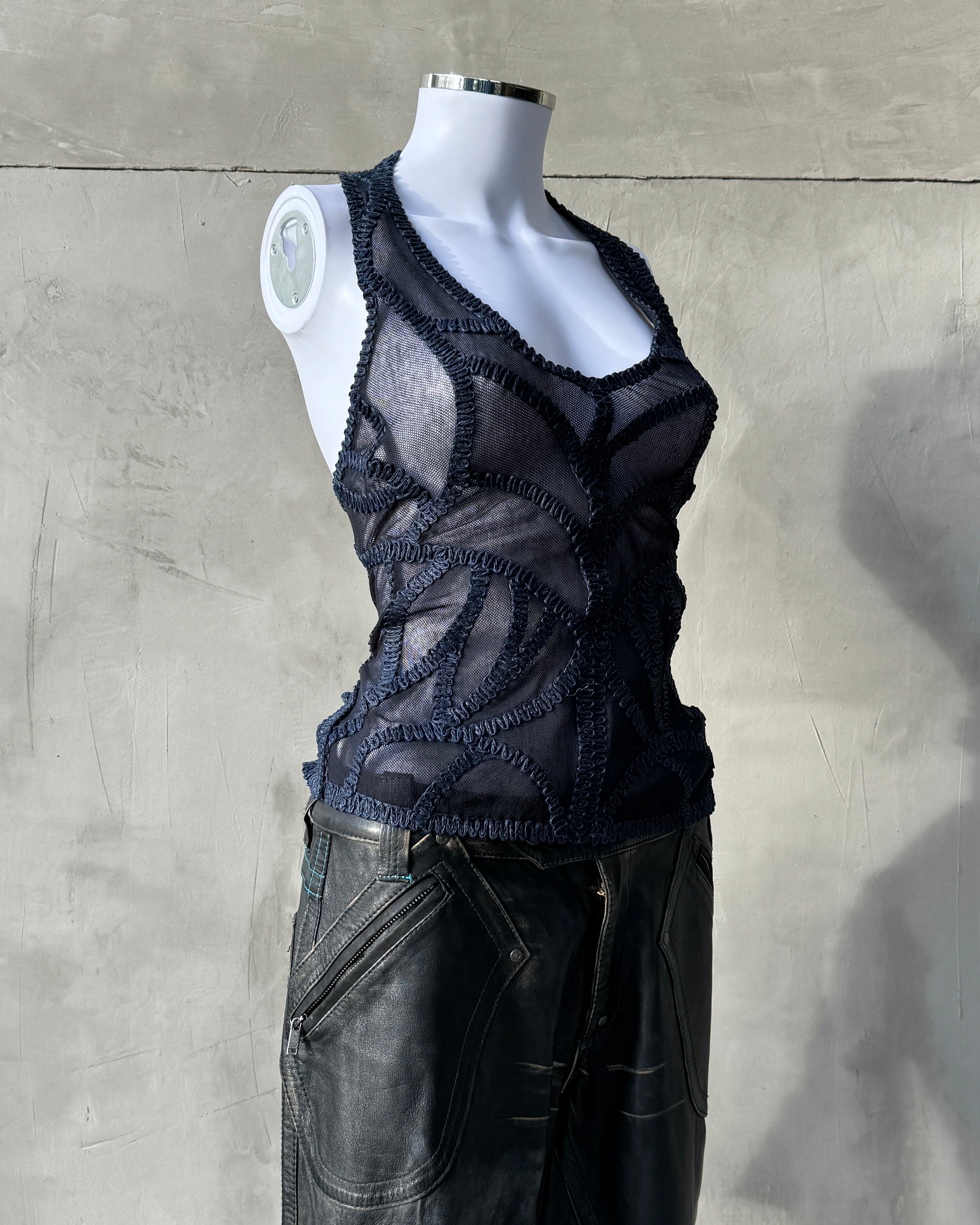 ISSEY MIYAKE 90'S MESH LACE UP HALTER NECK TOP - M