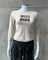 CHRISTIAN DIOR 'MISS DIOR' RHINESTONED LOGO PINK TOP - S