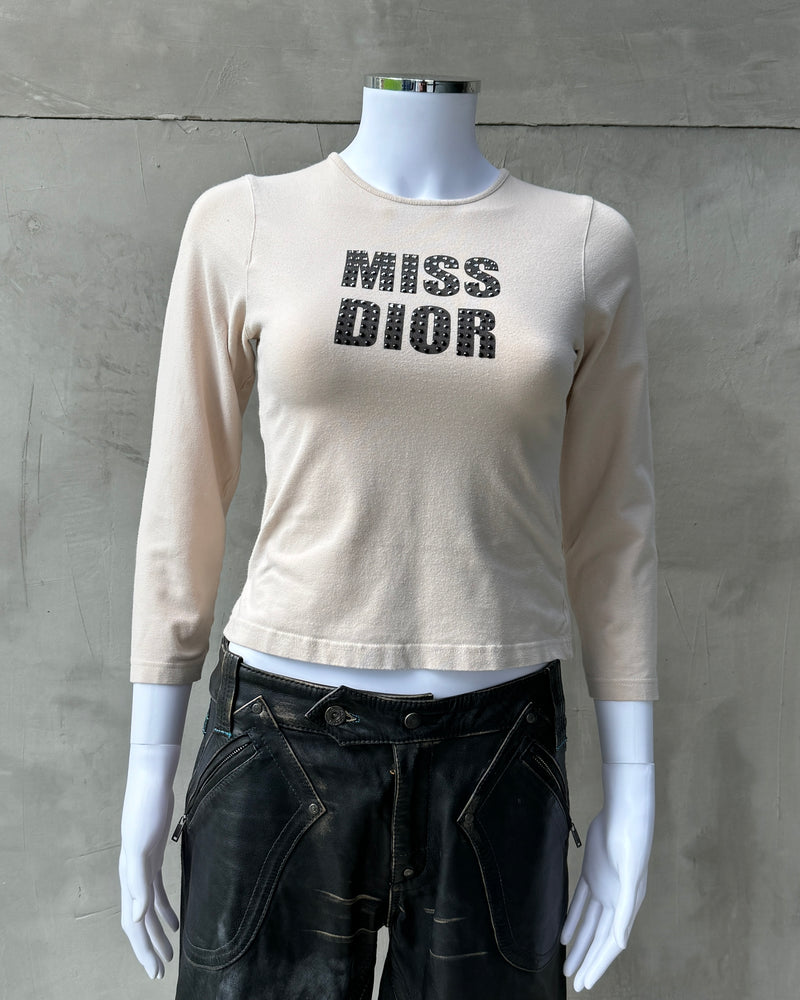 CHRISTIAN DIOR 'MISS DIOR' RHINESTONED LOGO PINK TOP - S