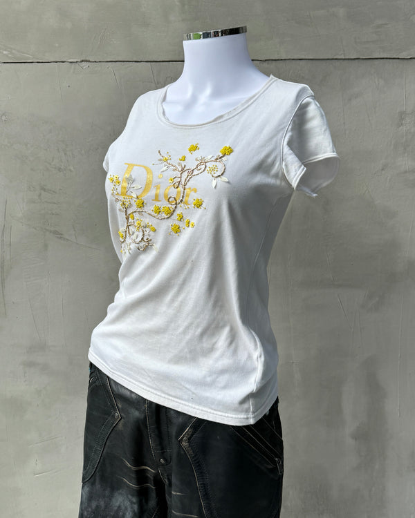 DIOR 2000'S BEADED YELLOW FLOWER TOP - S