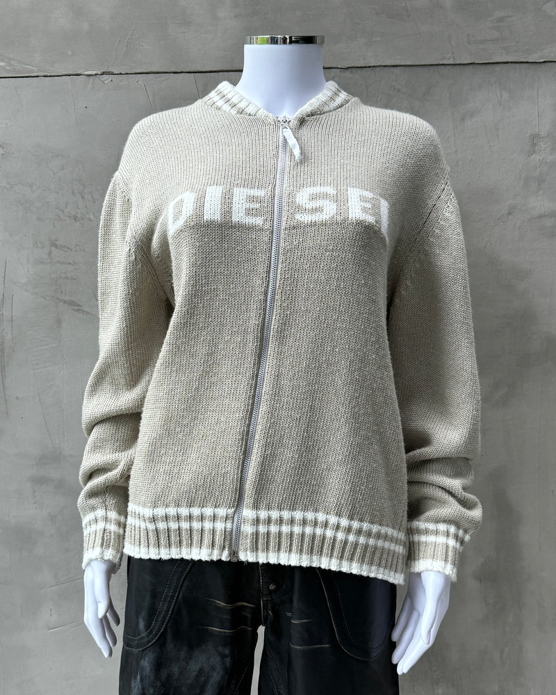 DIESEL 2000'S ZIP UP LOGO KNIT SWEATSHIRT - L