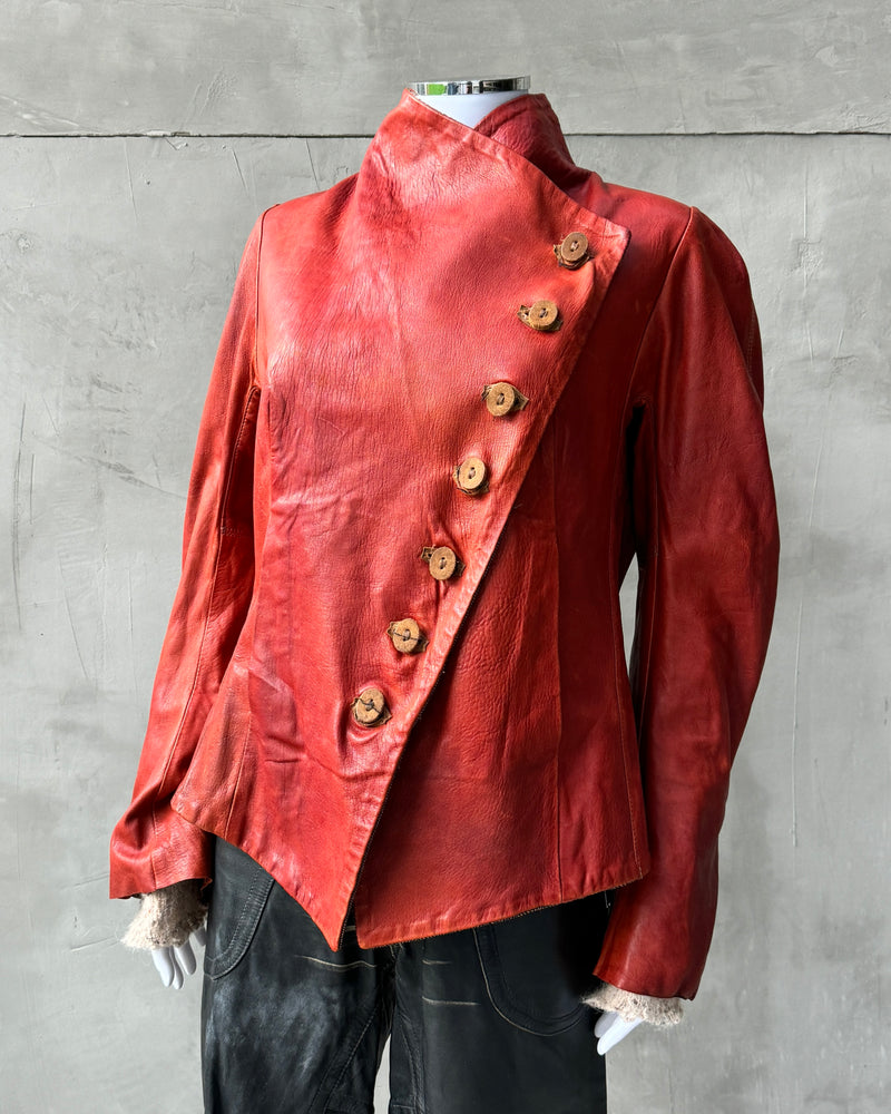 ISAAC SELLAM EXPERIENCE ASYMMETRIC RED LEATHER JACKET - M/L