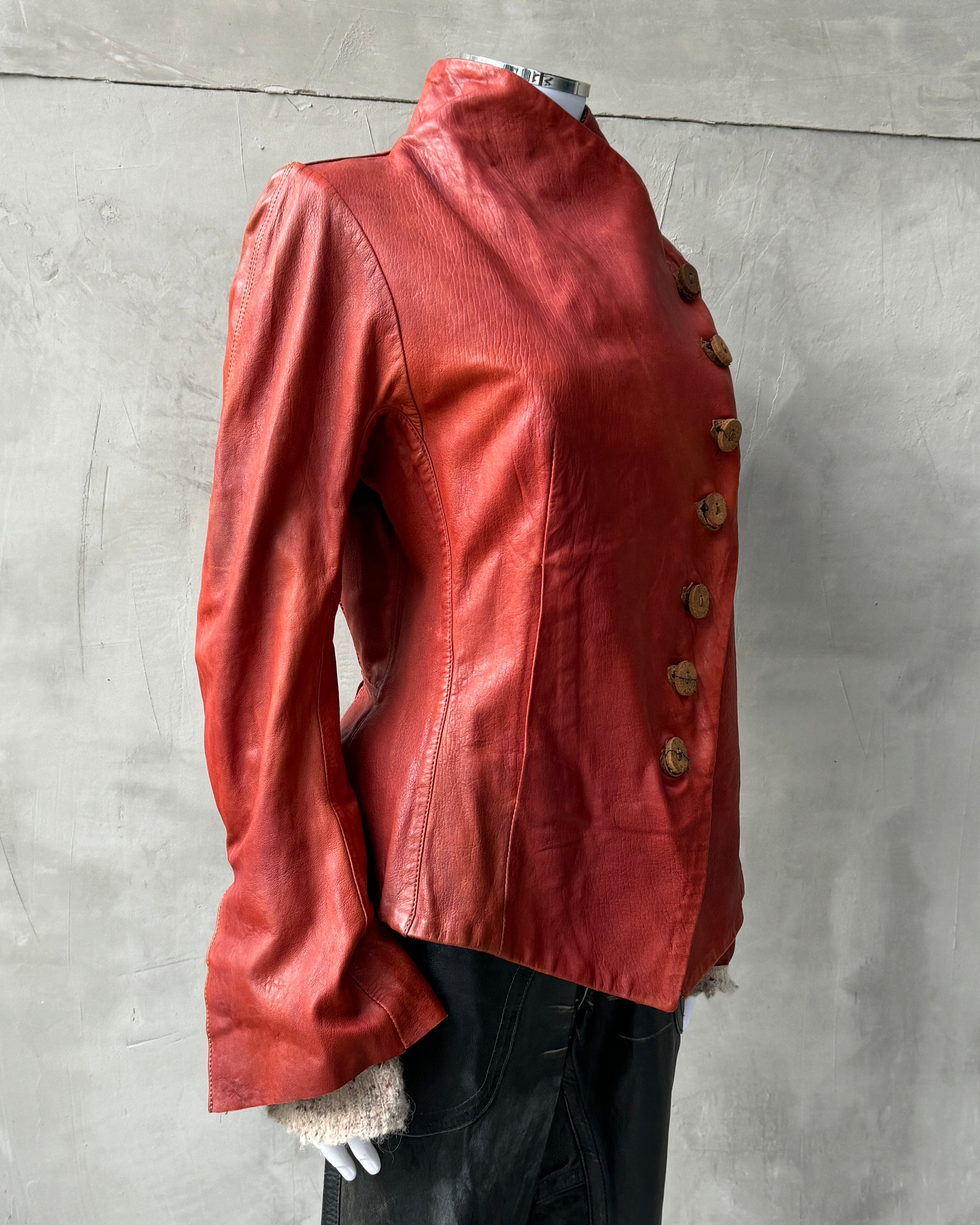 ISAAC SELLAM EXPERIENCE ASYMMETRIC RED LEATHER JACKET - M/L