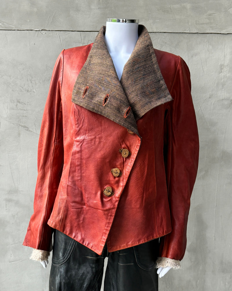 ISAAC SELLAM EXPERIENCE ASYMMETRIC RED LEATHER JACKET - M/L