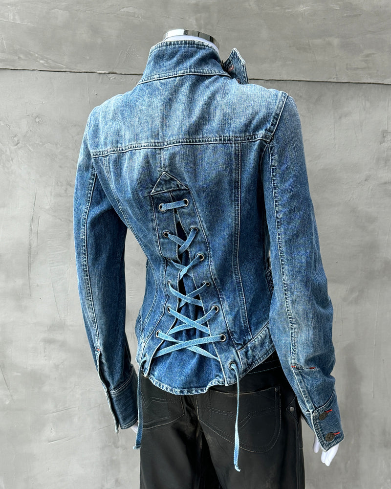 DIESEL 2000'S LACE UP CORSET DENIM JACKET - M