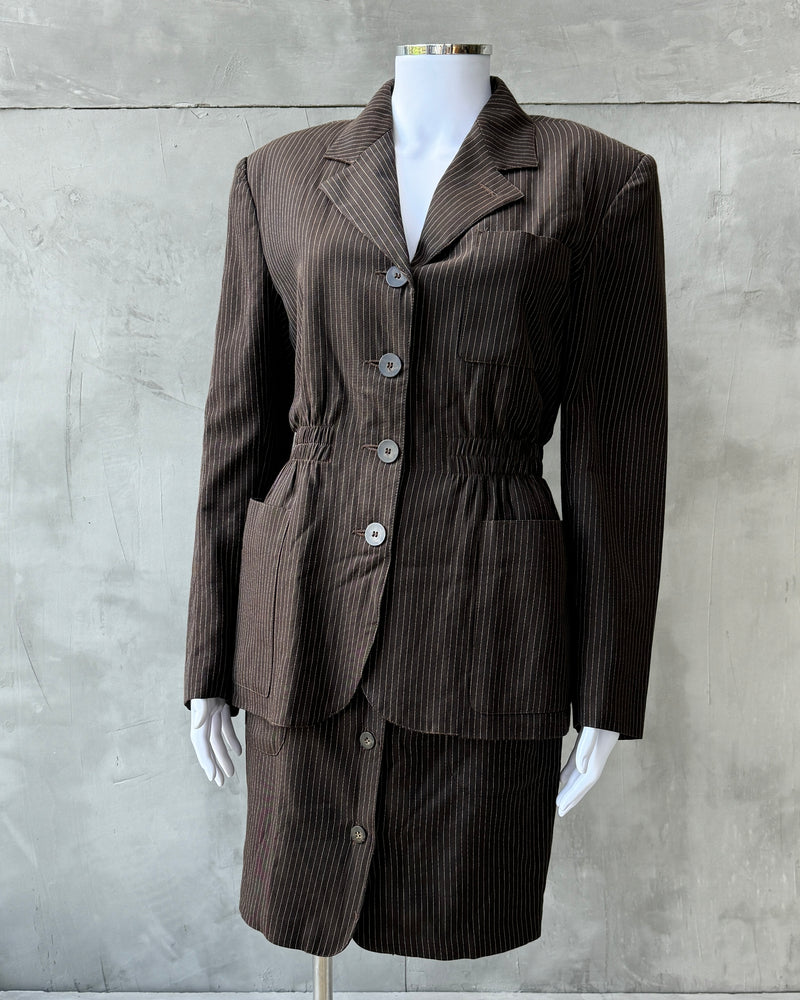 JUNIOR GAULTIER 2000'S PINSTRIPED SKIRT & BLAZER SUIT SET