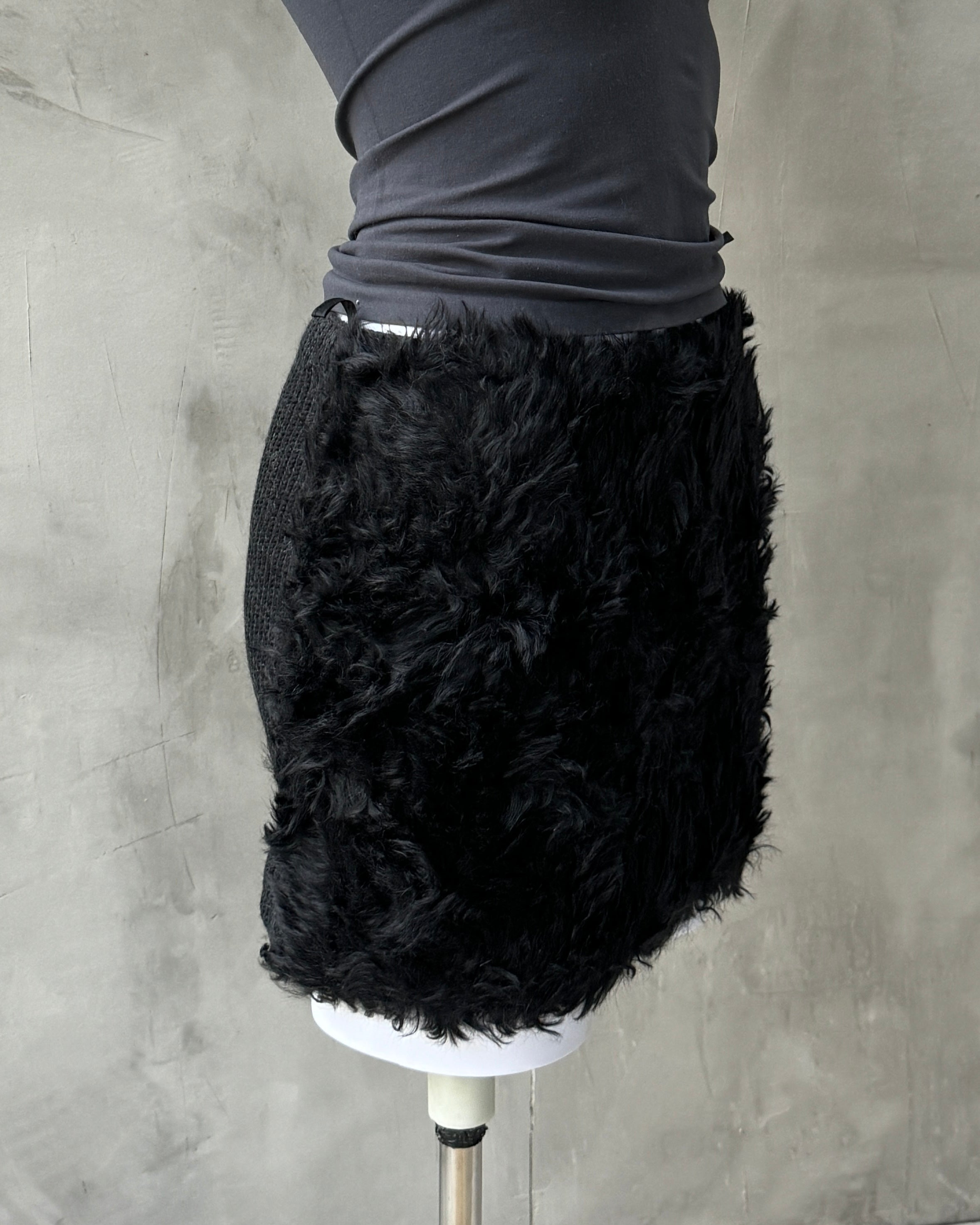 PRADA FUR & WOOL MINI SKIRT - S
