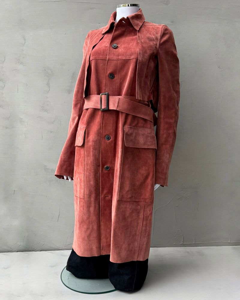 RICK OWENS LARRY FW19 LEATHER SUEDE LEATHER TRENCH COAT - S