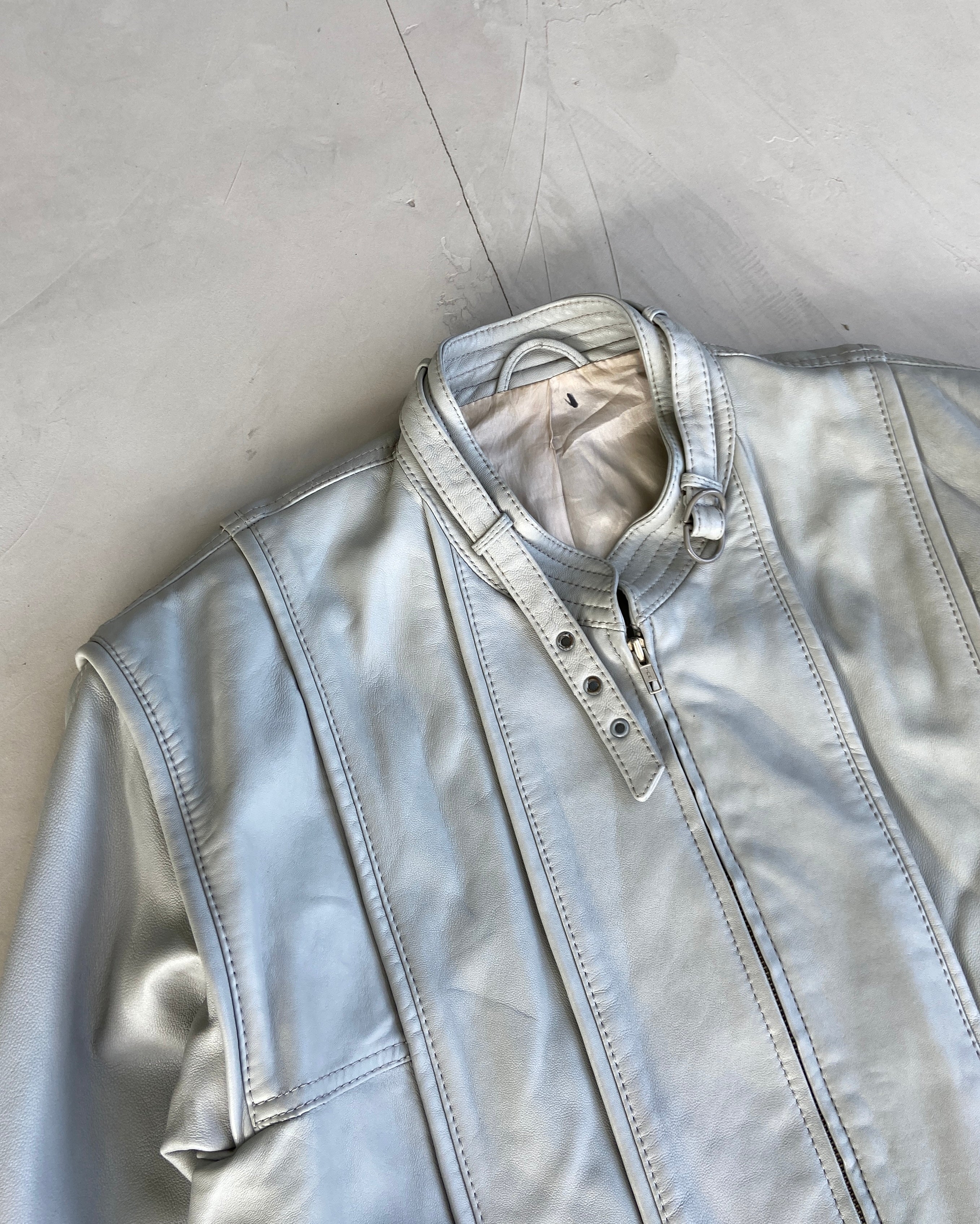 00'S GREY LEATHER JACKET - L