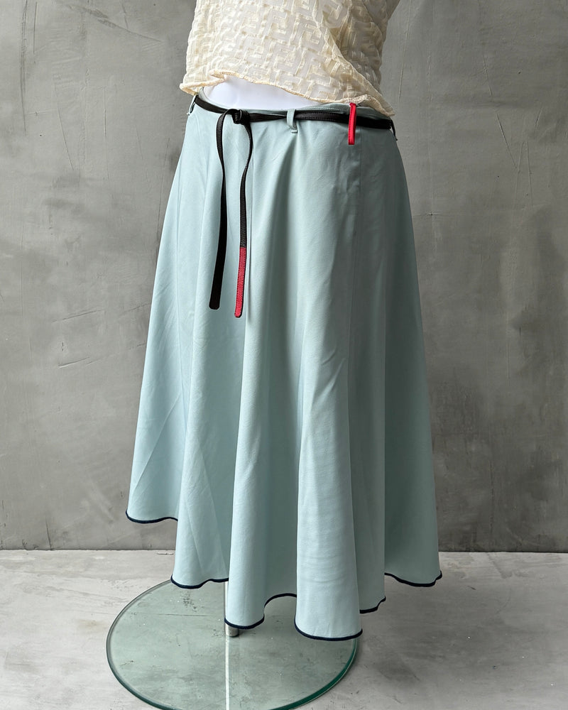 PRADA SPORT BABY BLUE NYLON SKIRT WITH LEATHER BELT - M