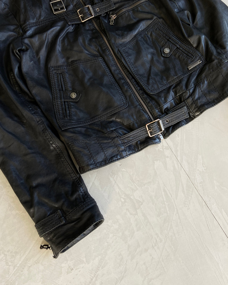 JOHN GALLIANO 90'S BUCKLE LEATHER JACKET - M