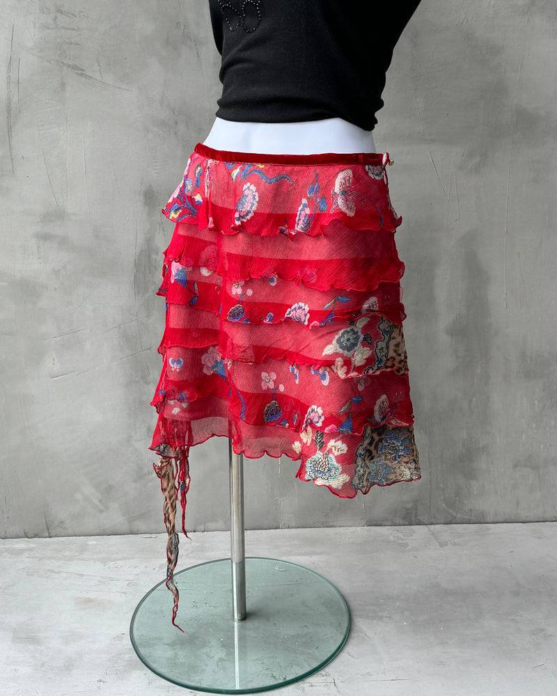 ROBERTO CAVALLI ANGLES TEXTURED MESH FLORAL SKIRT - L