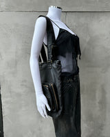 DIESEL BLACK LEATHER & CANVAS MULTI POCKET TOTE BAG