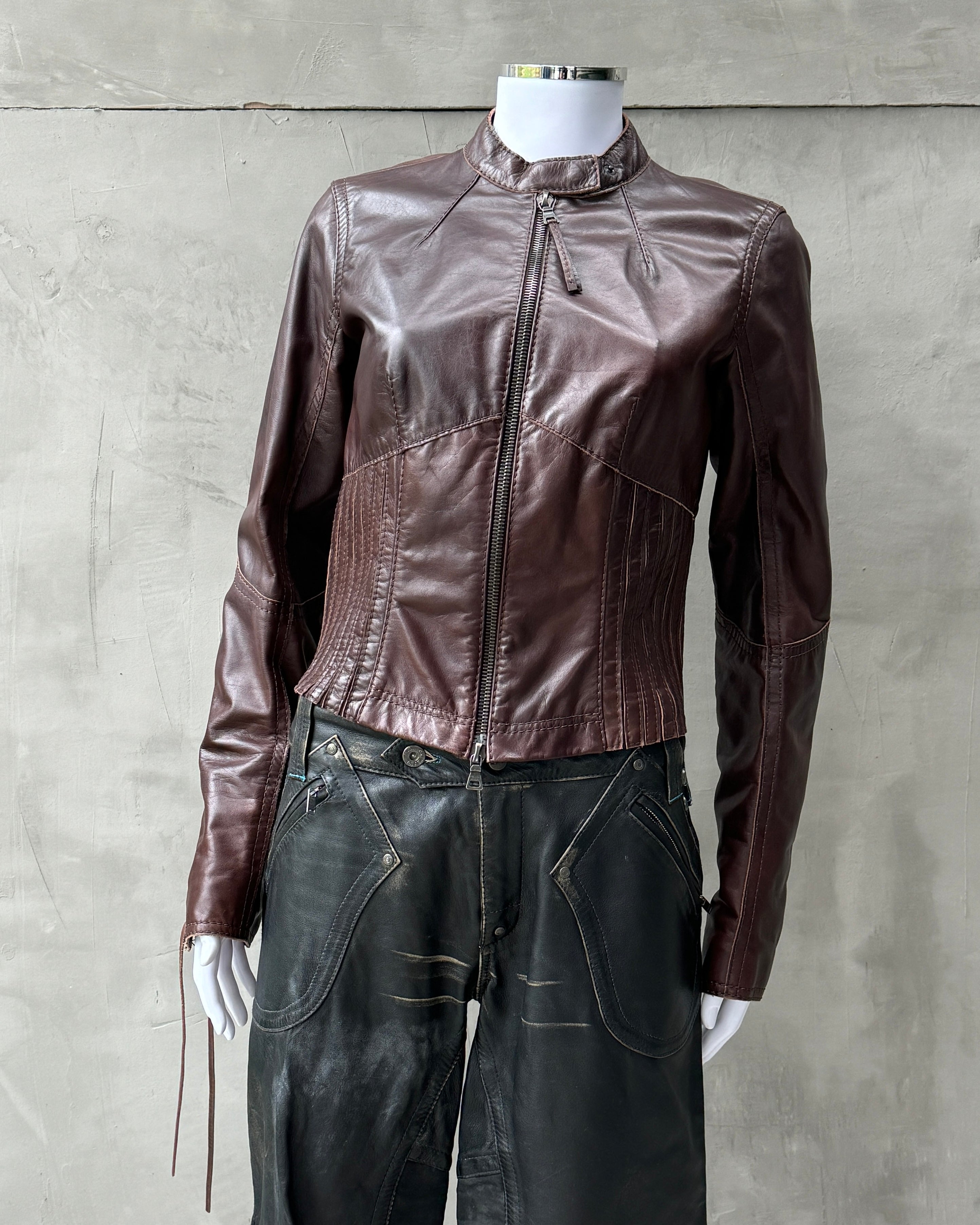 PRADA SPORT 2000'S LEATHER LACE UP CORSET JACKET - M