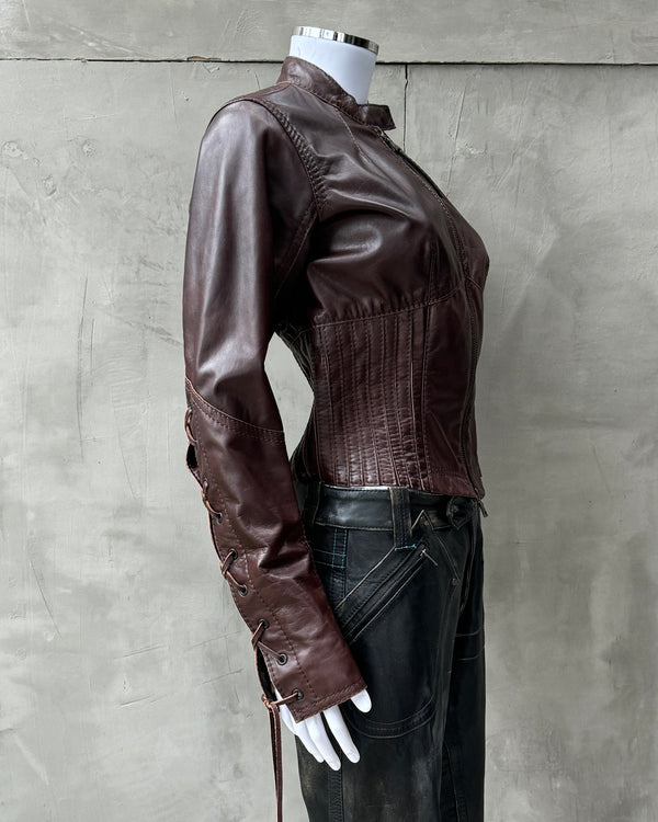 PRADA SPORT 2000'S LEATHER LACE UP CORSET JACKET - M