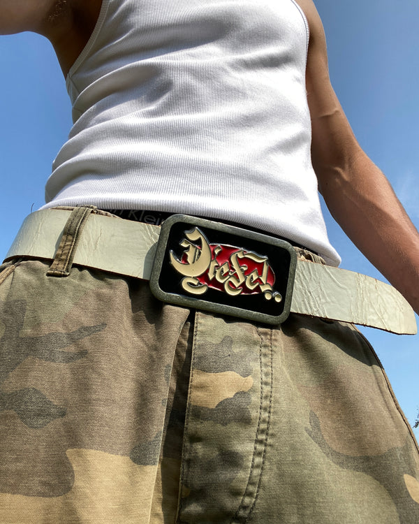 DIESEL 2000'S LEATHER STATEMENT CHUNKY LOGO BELT