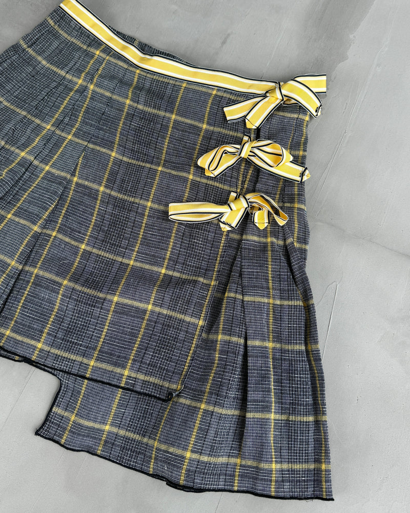 ANNA SUI SAMPLE PLAID & BOW ASYMMETRIC WRAP SKIRT - S