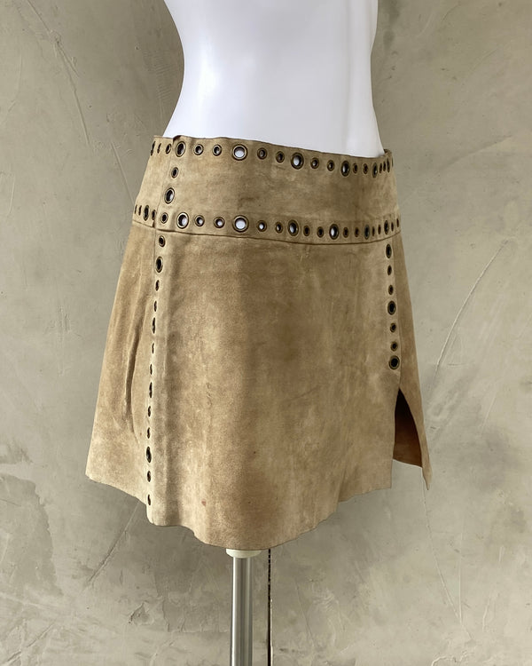 DOLCE & GABBANA D&G LEATHER EYELET MINI SKIRT - S/M