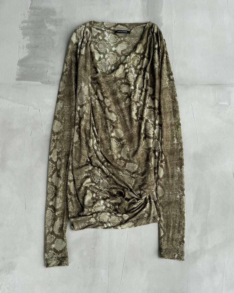 PLEIN SUD 2000'S SNAKE PRINT ASYMMETRIC LONG SLEEVE TOP - L