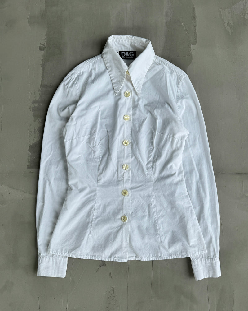 DOLCE AND GABBANA D&G DAGGER COLLAR WHITE SHIRT - S/M