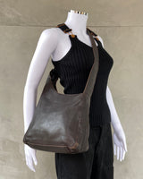 PRADA ASYMMETRIC BROWN LEATHER SHOULDER BAG