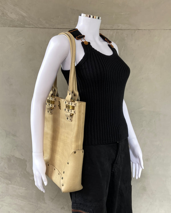 DIESEL 2000'S LEATHER STUDDED TOTE BAG
