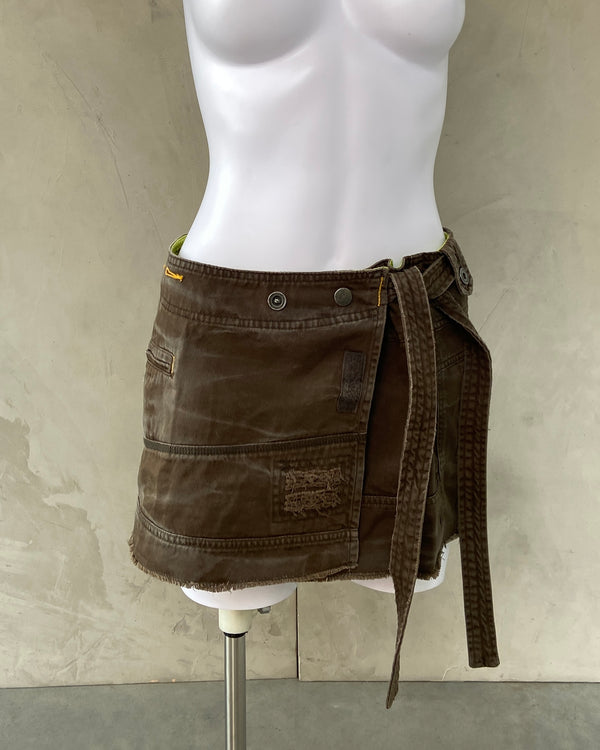 DIESEL 00'S KHAKI WRAP MINI SKIRT - M