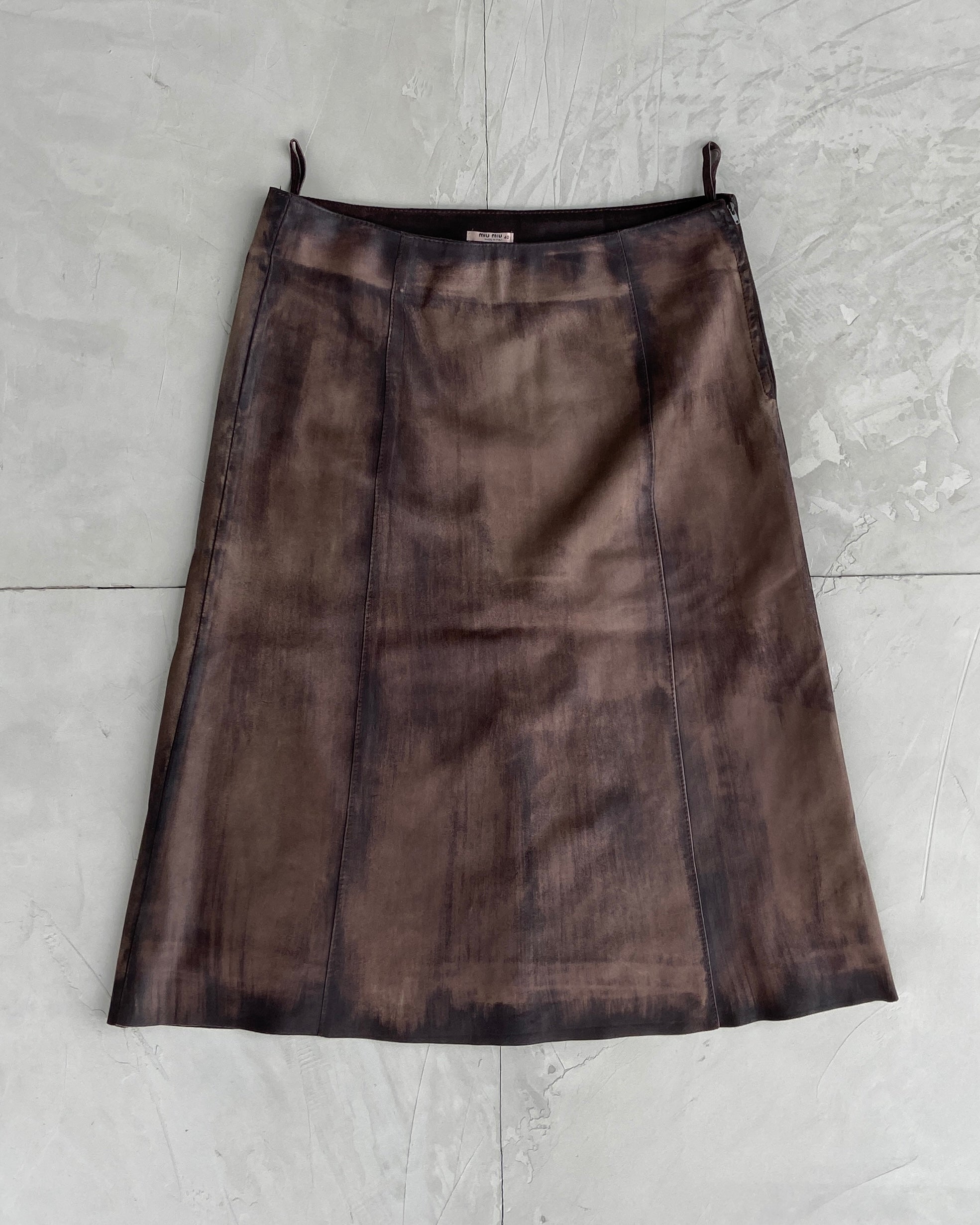MIU MIU BROWN LEATHER MAXI SKIRT - UK 8