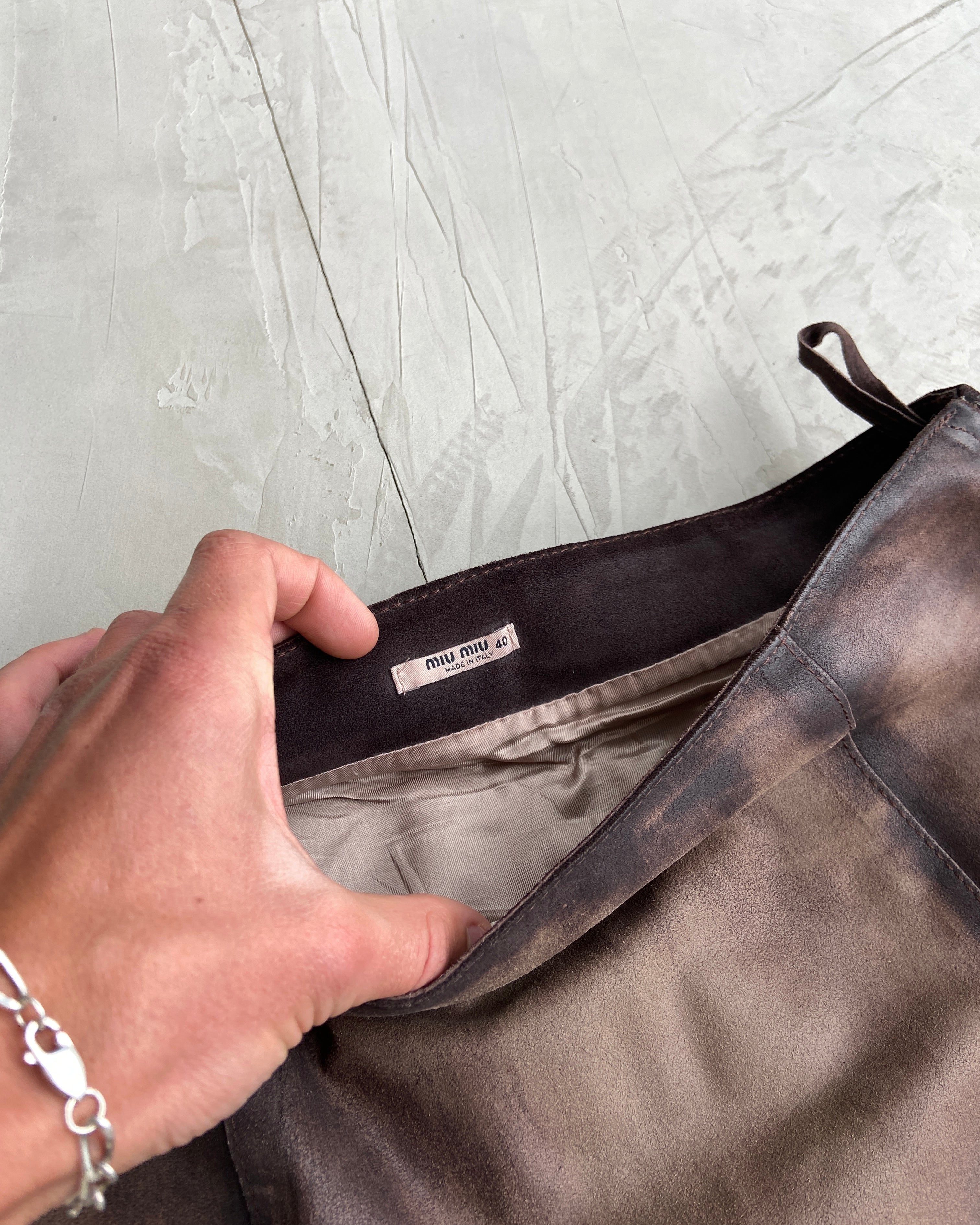 MIU MIU BROWN LEATHER MAXI SKIRT - UK 8