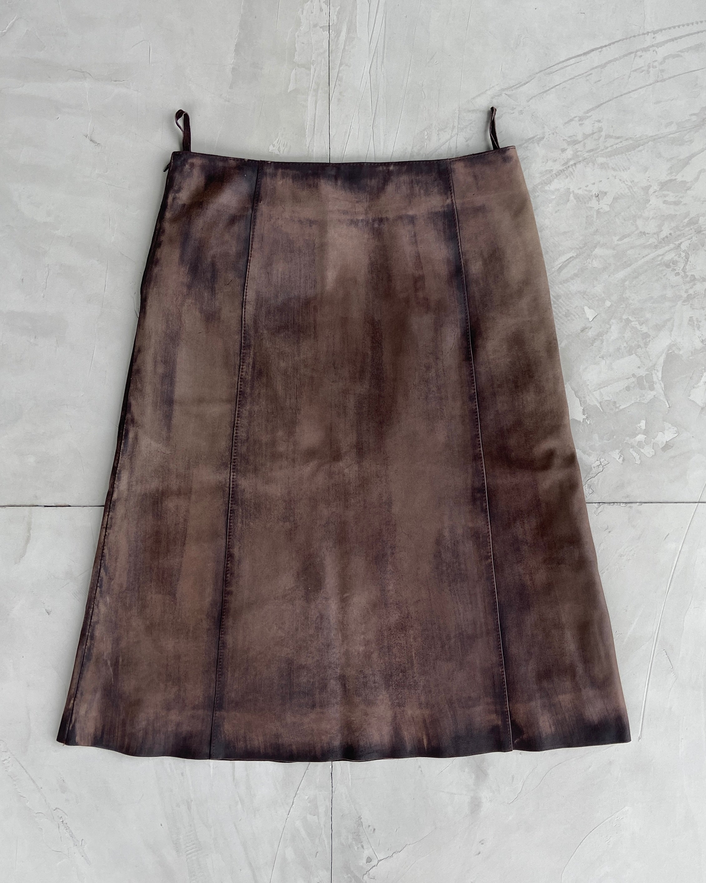 MIU MIU BROWN LEATHER MAXI SKIRT - UK 8