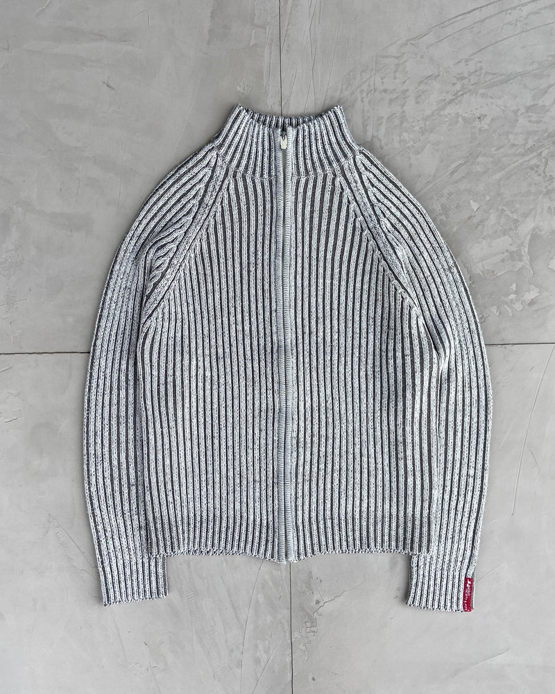 RIBBED KNIT ZIP-UP SWEATSHIRT - M