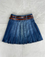 BURBERRY WRAP DOUBLE BELT PLEATED DENIM SKIRT - S/M