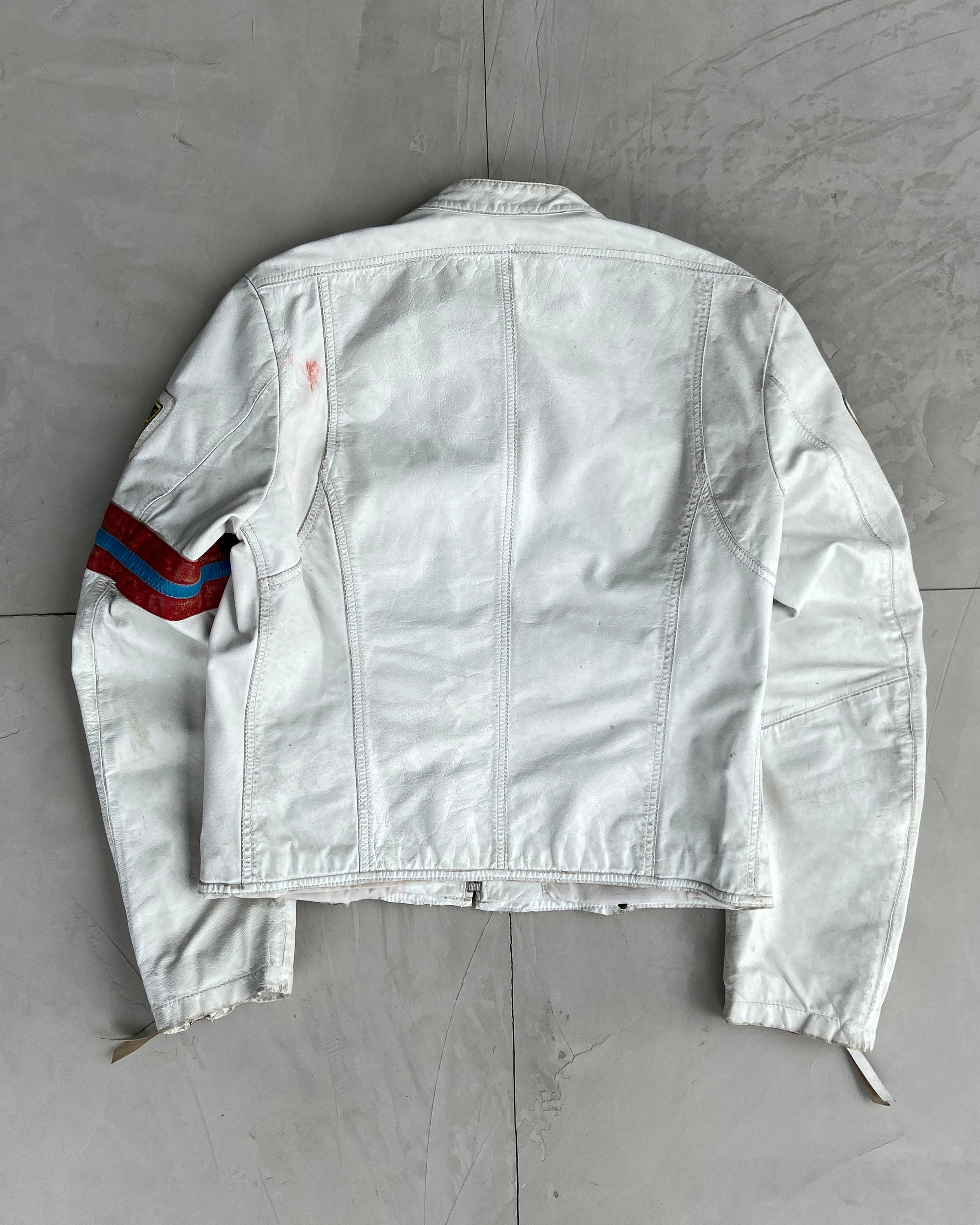DIESEL 2000'S WHITE LEATHER RACER JACKET - M