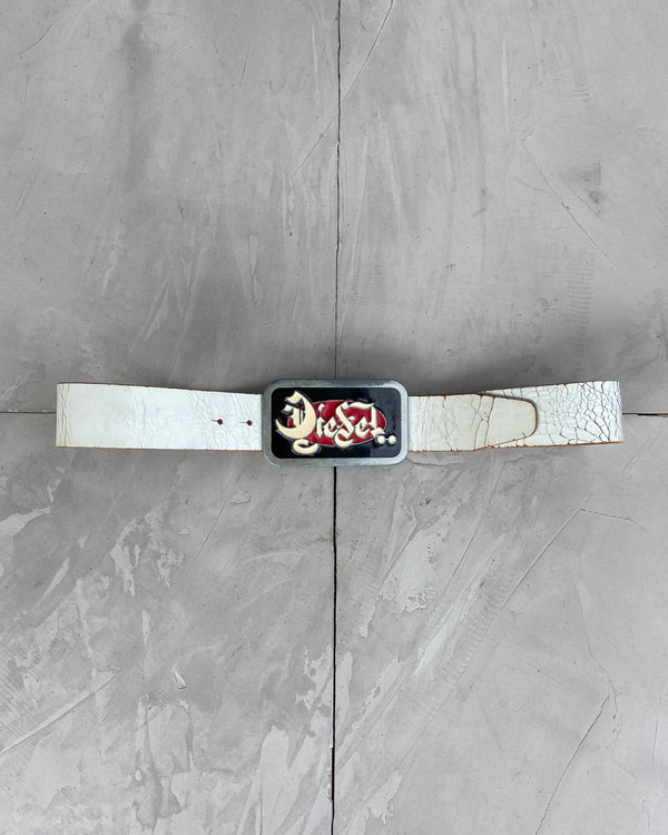 DIESEL 2000'S LEATHER STATEMENT CHUNKY LOGO BELT