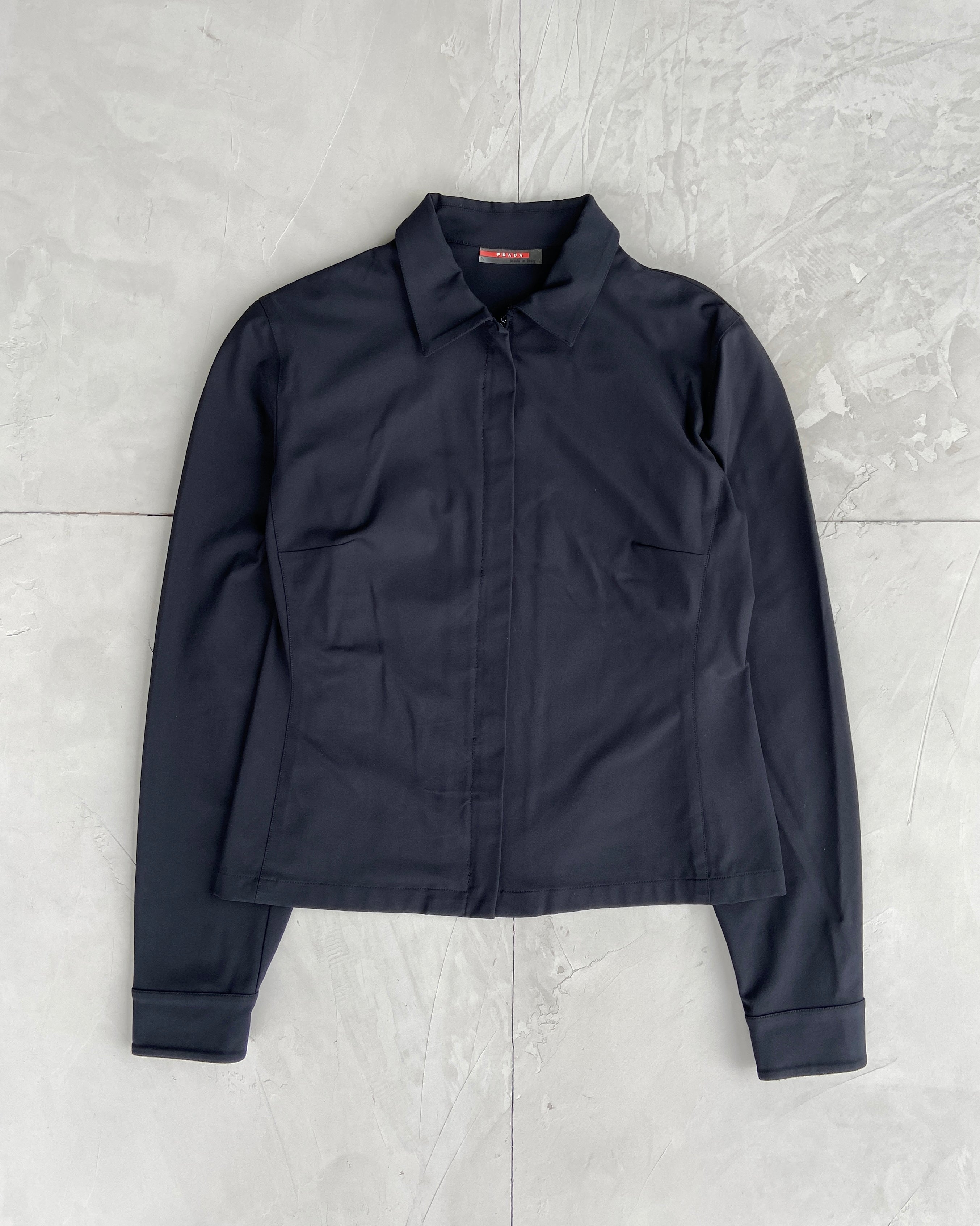PRADA SPORT NYLON STRETCH ZIP UP SHIRT - L