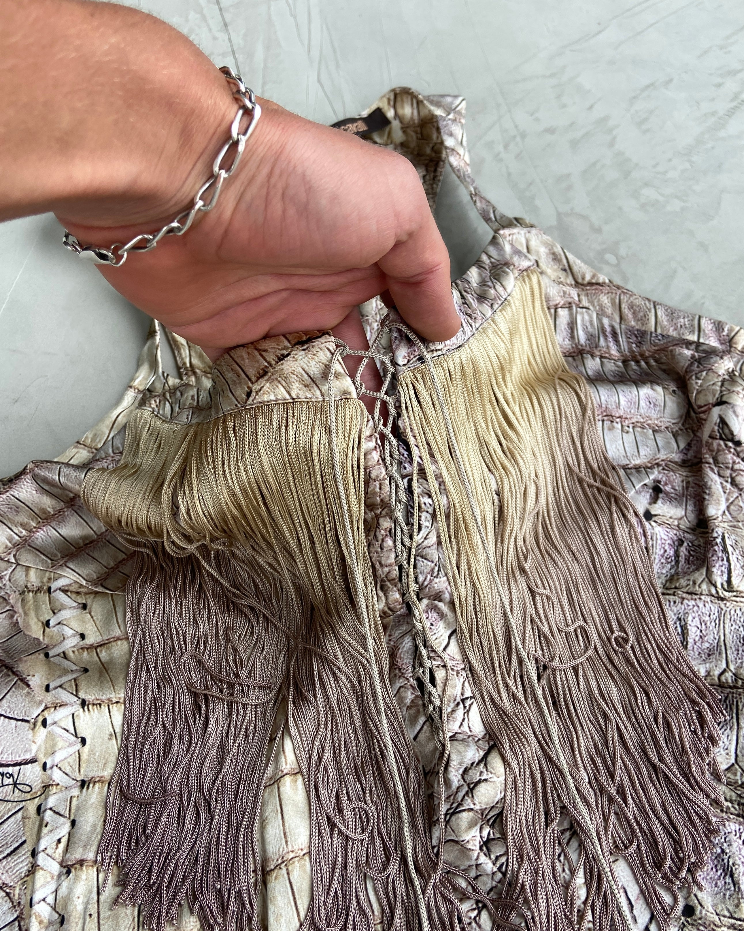 ROBERTO CAVALLI SS2011 SNAKE PRINT FRINGE DRESS - M