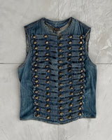 PLEIN SUD 2000'S DENIM STUD WAISTCOAT - M