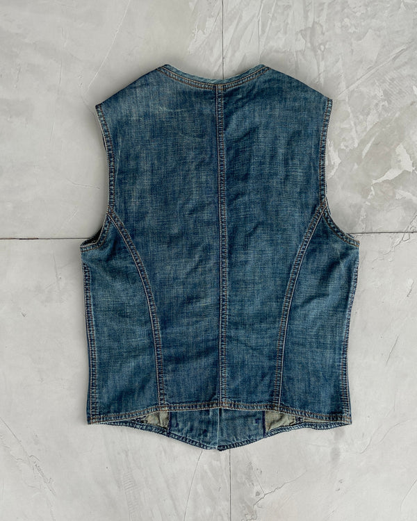 PLEIN SUD 2000'S DENIM STUD WAISTCOAT - M