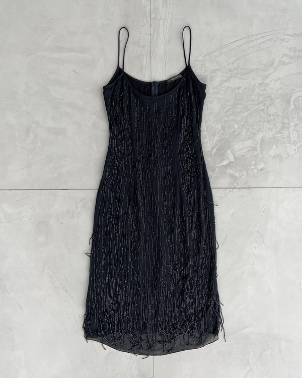 PLEIN SUD BLACK BEADED SLIP DRESS - M