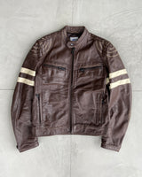 GAS 1990'S LEATHER RACER BIKER JACKET - L