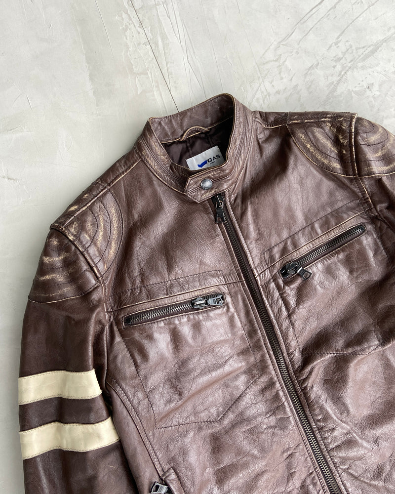 GAS 1990'S LEATHER RACER BIKER JACKET - L