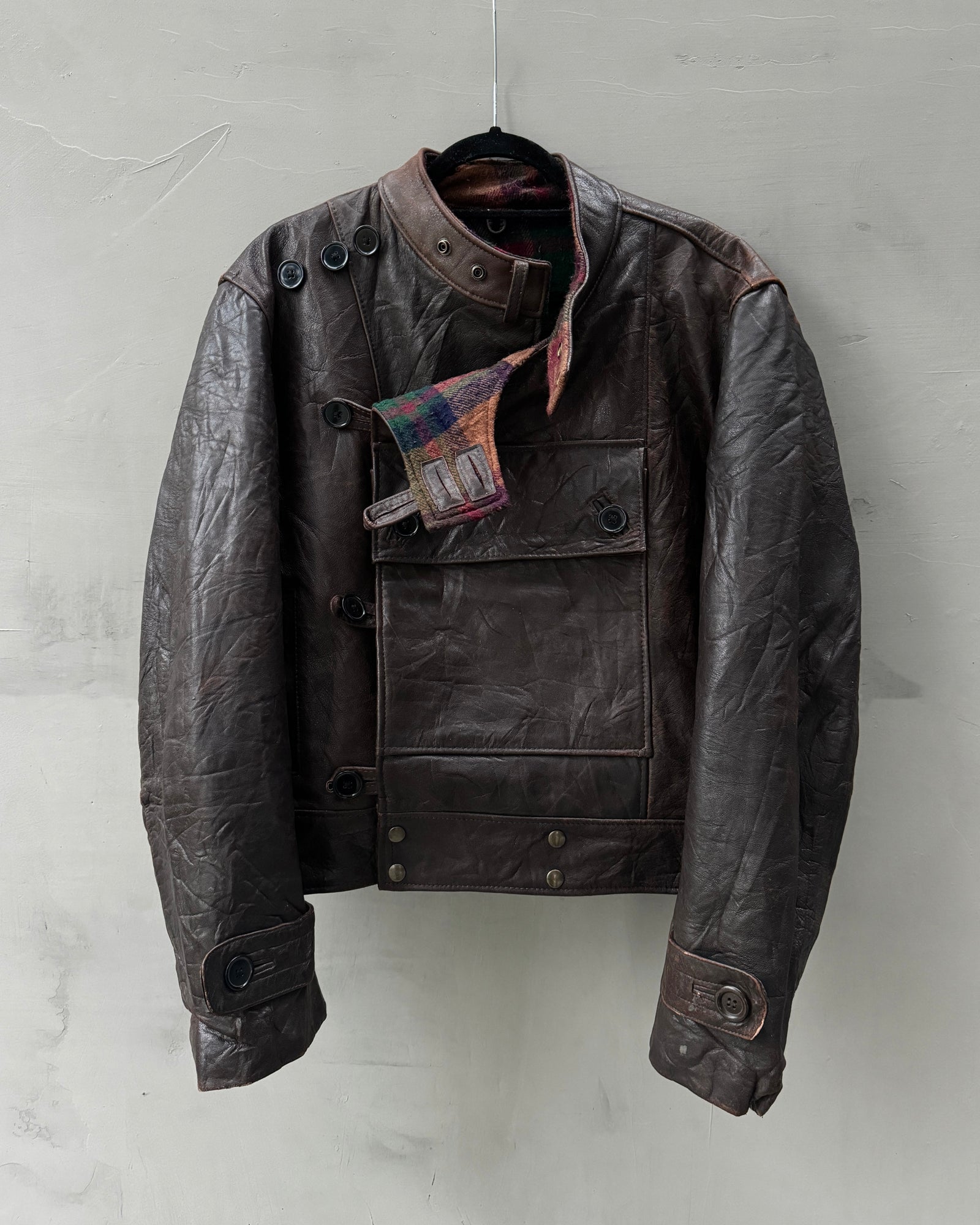 ジャケット・アウター Swedish Army type Leather Motorcycle JKT Vintage Swedish Army Type Motorcycle Leather Jacket