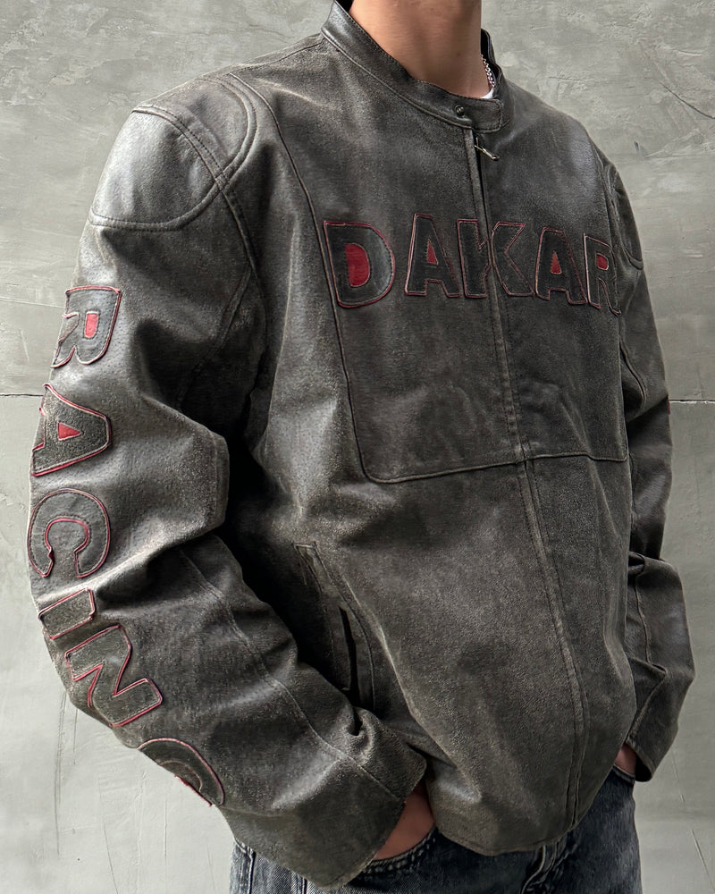 DAKAR 90'S BLACK LEATHER RACER JACKET - XL