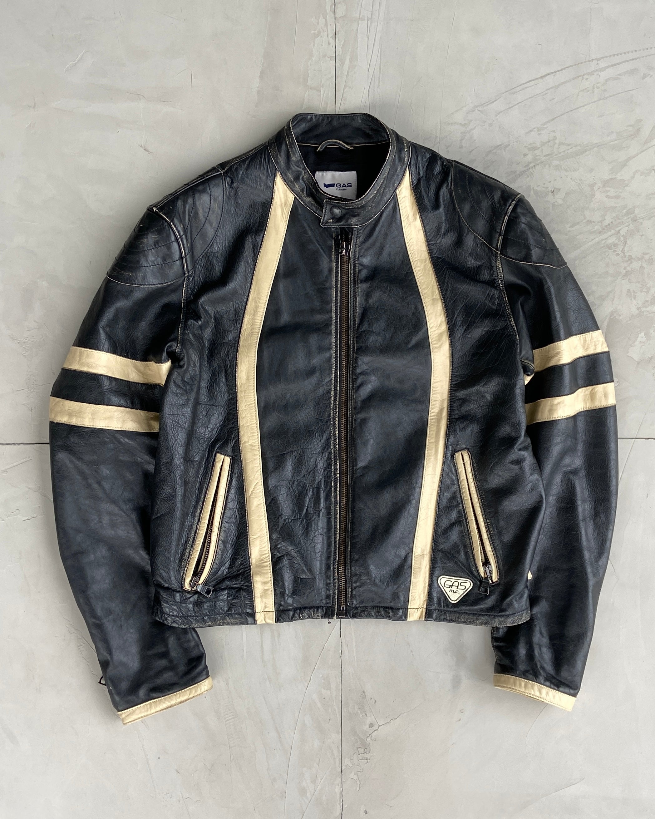 GAS 1990'S LEATHER RACER BIKER JACKET - L