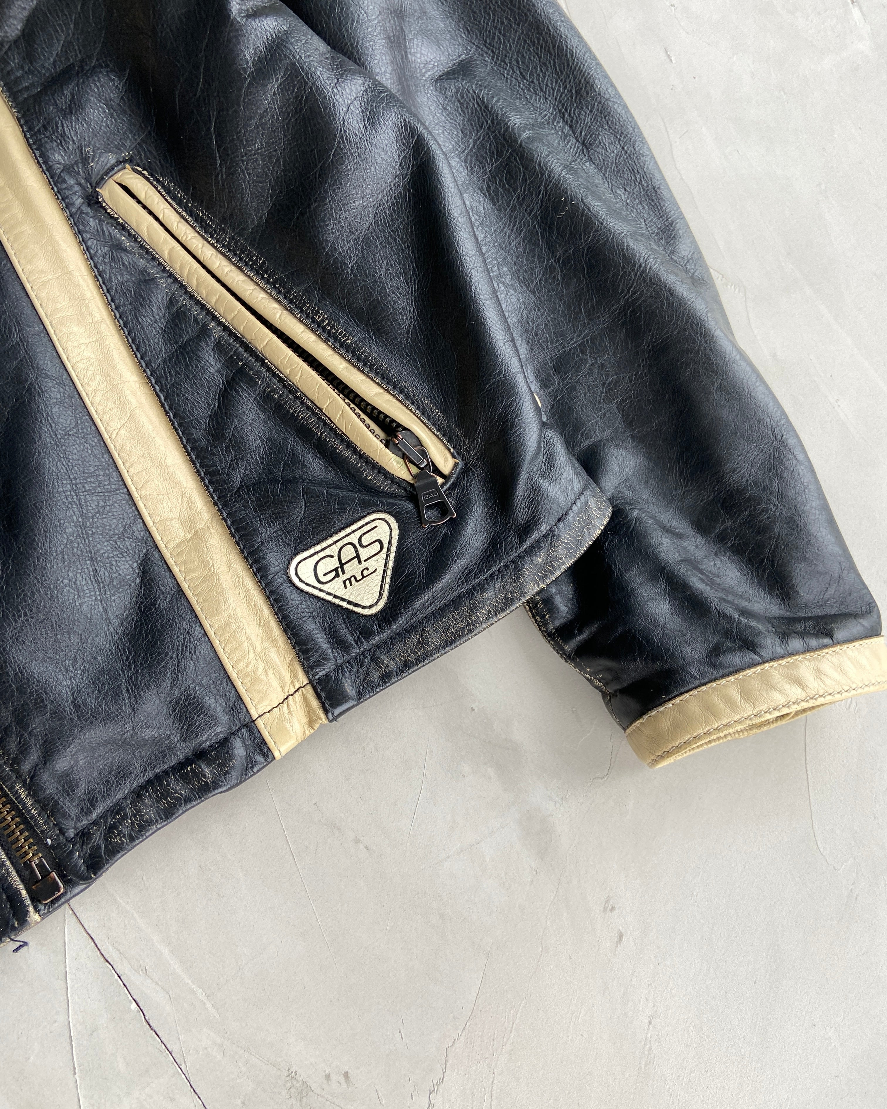 GAS 1990'S LEATHER RACER BIKER JACKET - L
