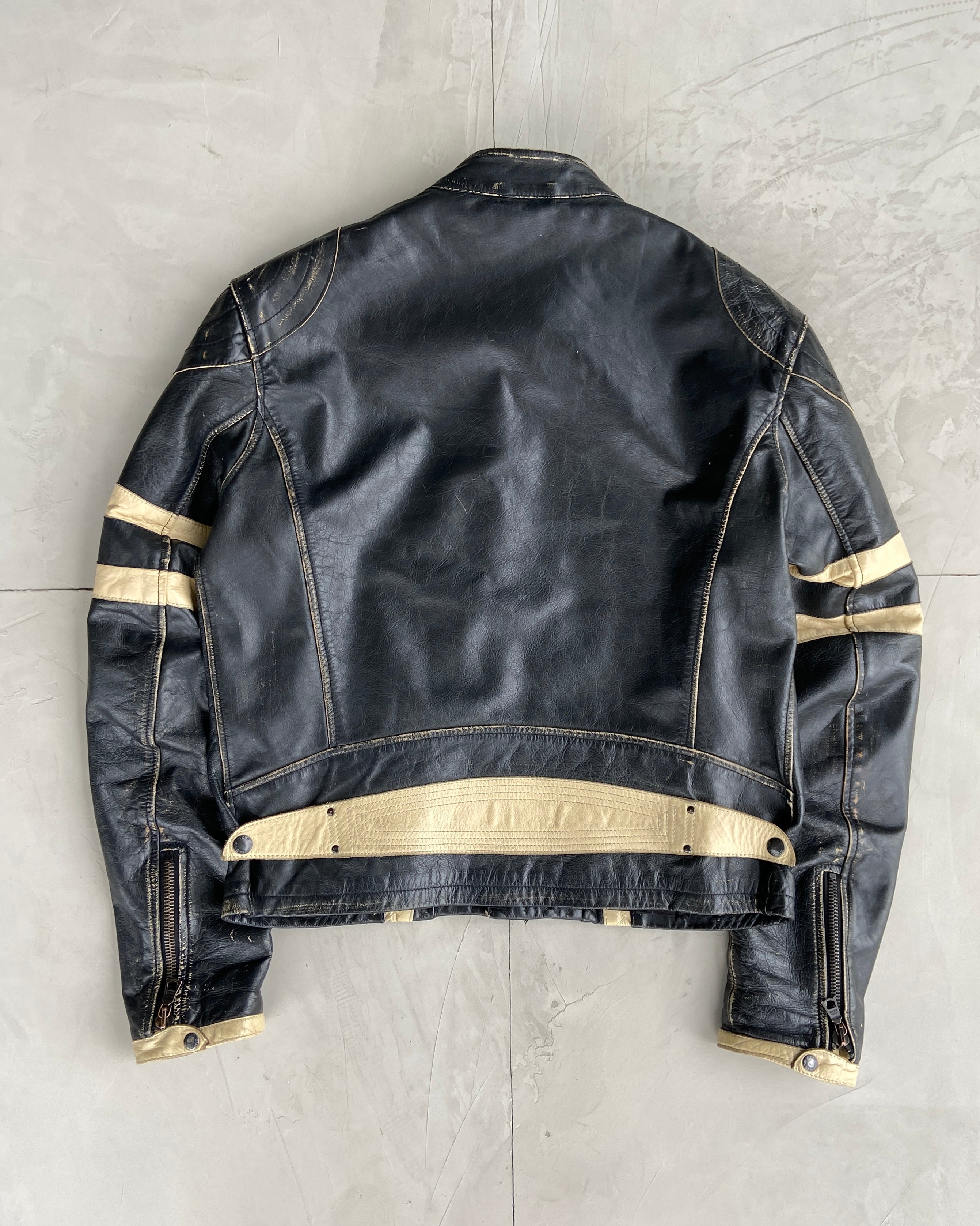 GAS 1990'S LEATHER RACER BIKER JACKET - L
