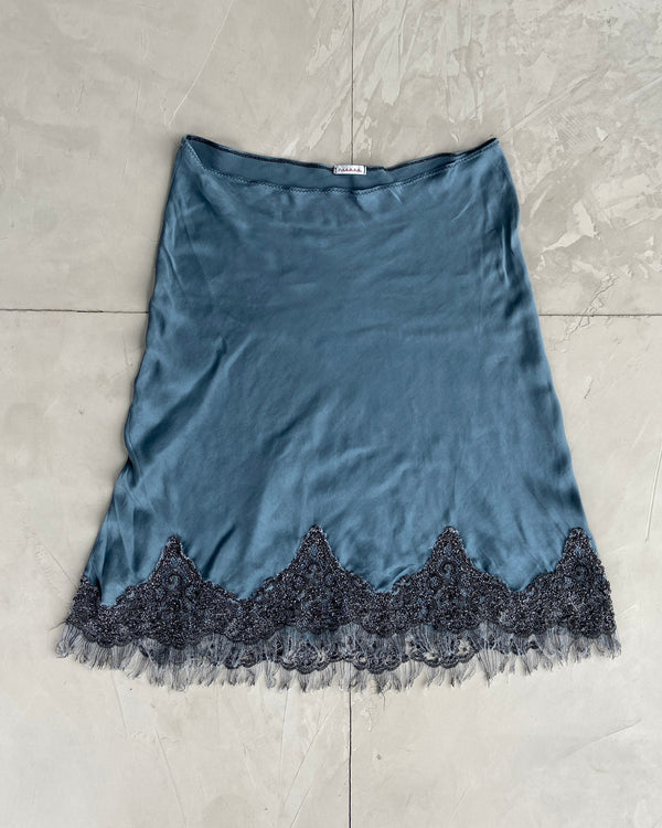 ITALIAN EMBROIDERED SILK MIDI SKIRT - M