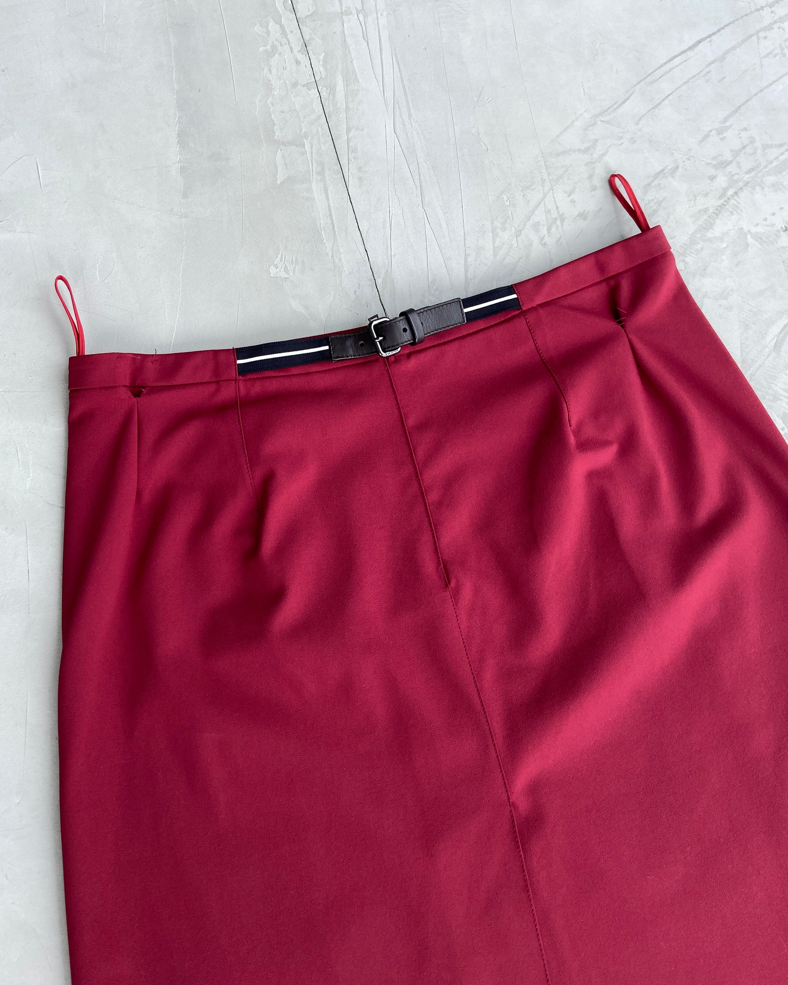 PRADA SPORT RED BELTED MIDI SKIRT - M