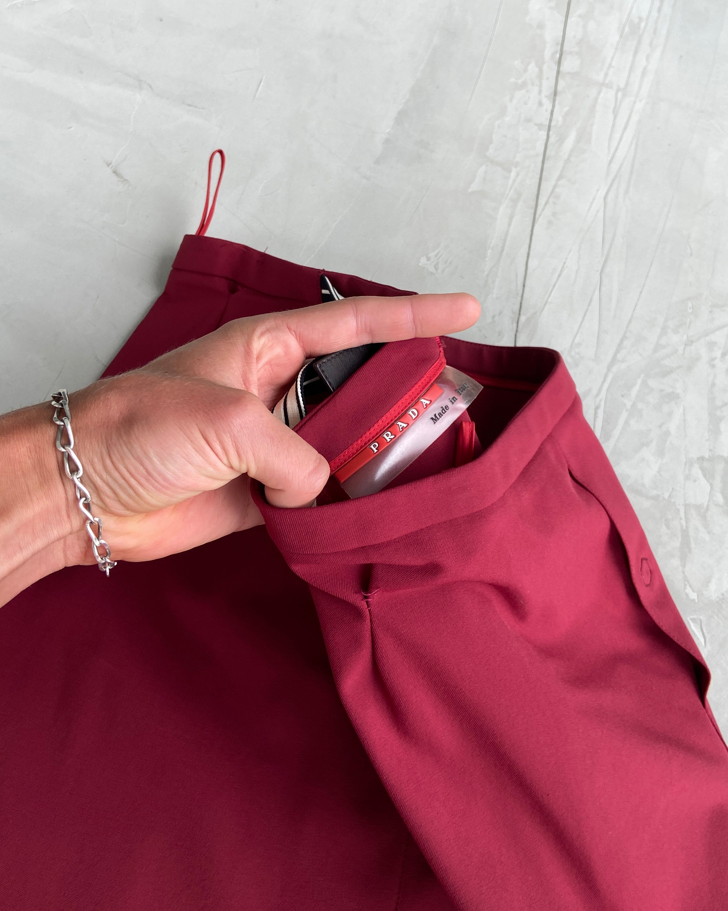 PRADA SPORT RED BELTED MIDI SKIRT - M